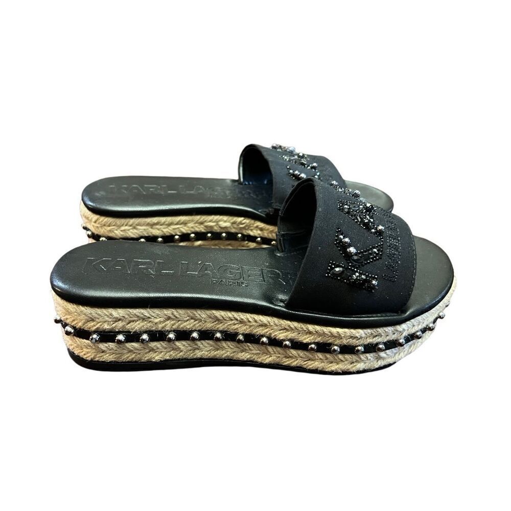 Karl Lagerfeld NWT Kamara Pearl Embellished Slip on Rope platform Size 7 - Picture 3 of 6